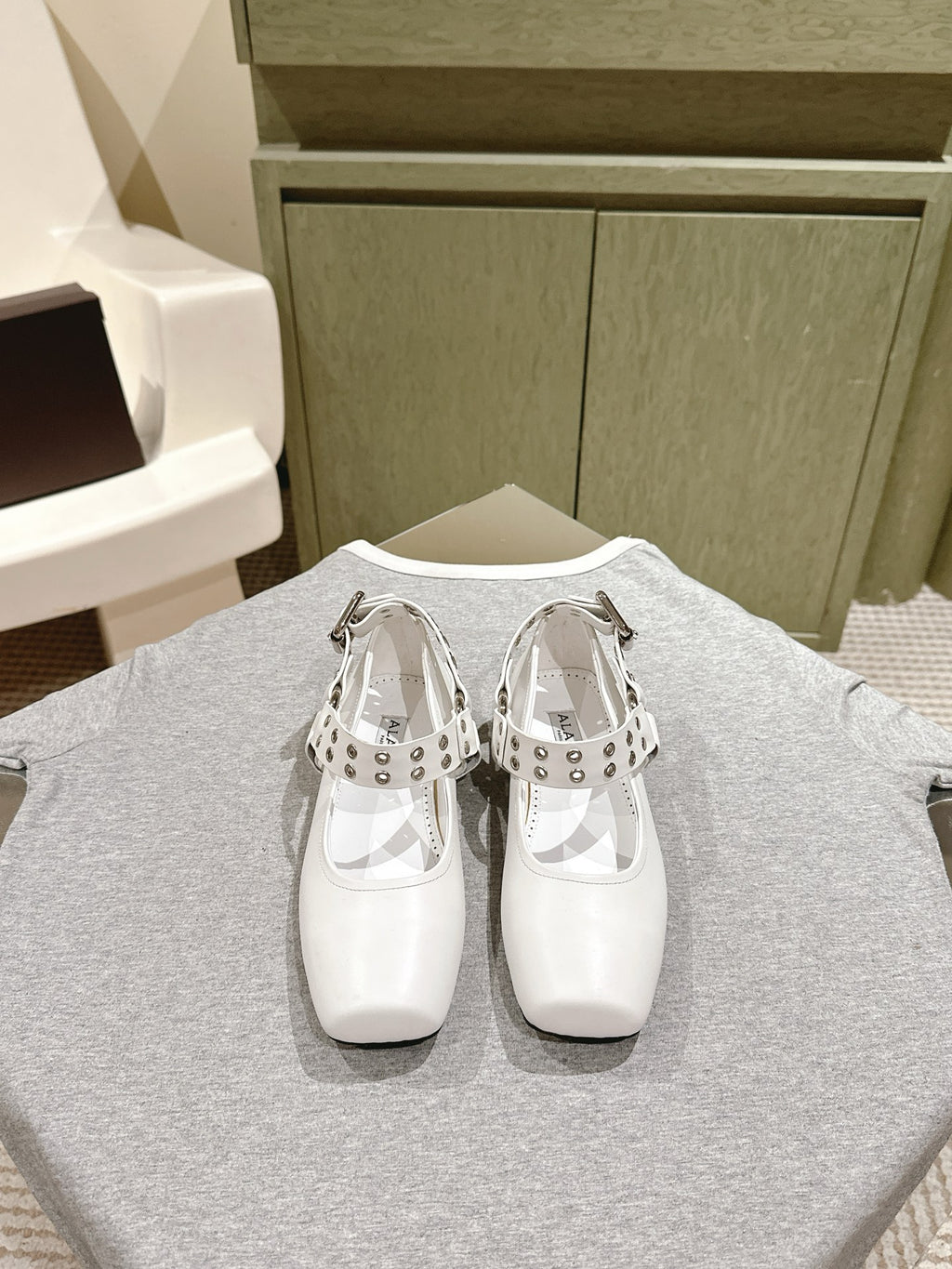 White Biker Ballet Flats