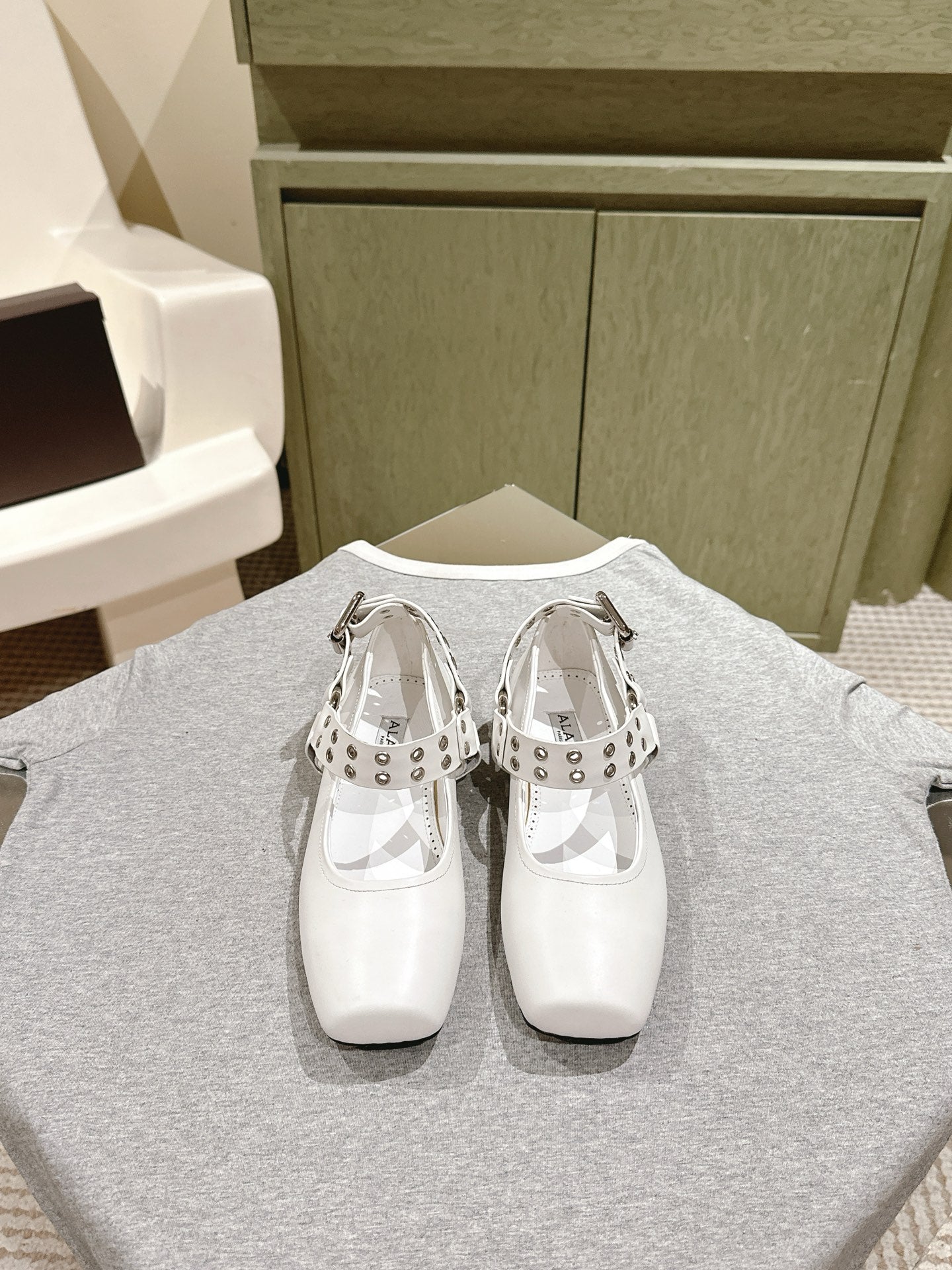 White Biker Ballet Flats