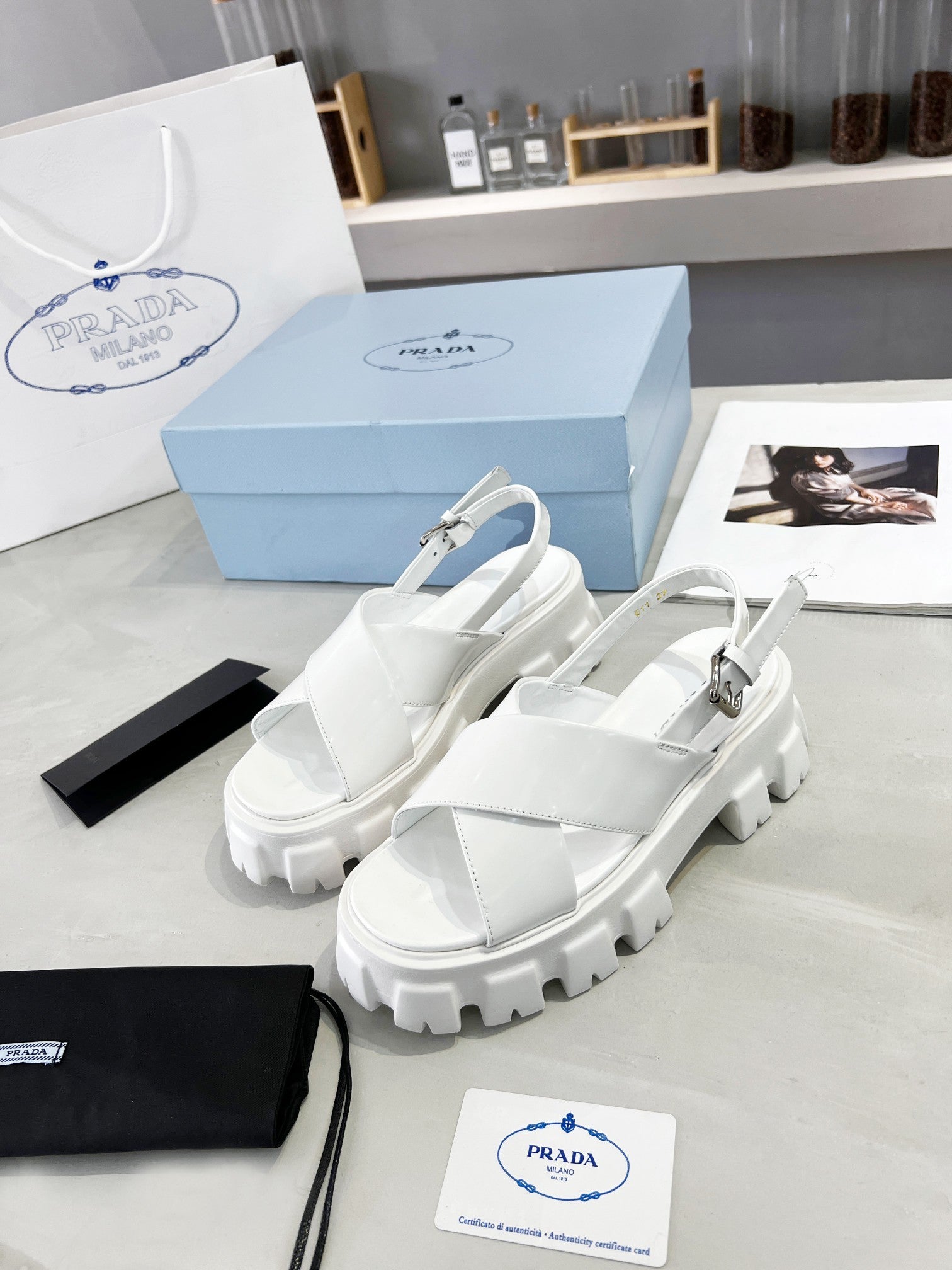 White PM brushed leather sandals