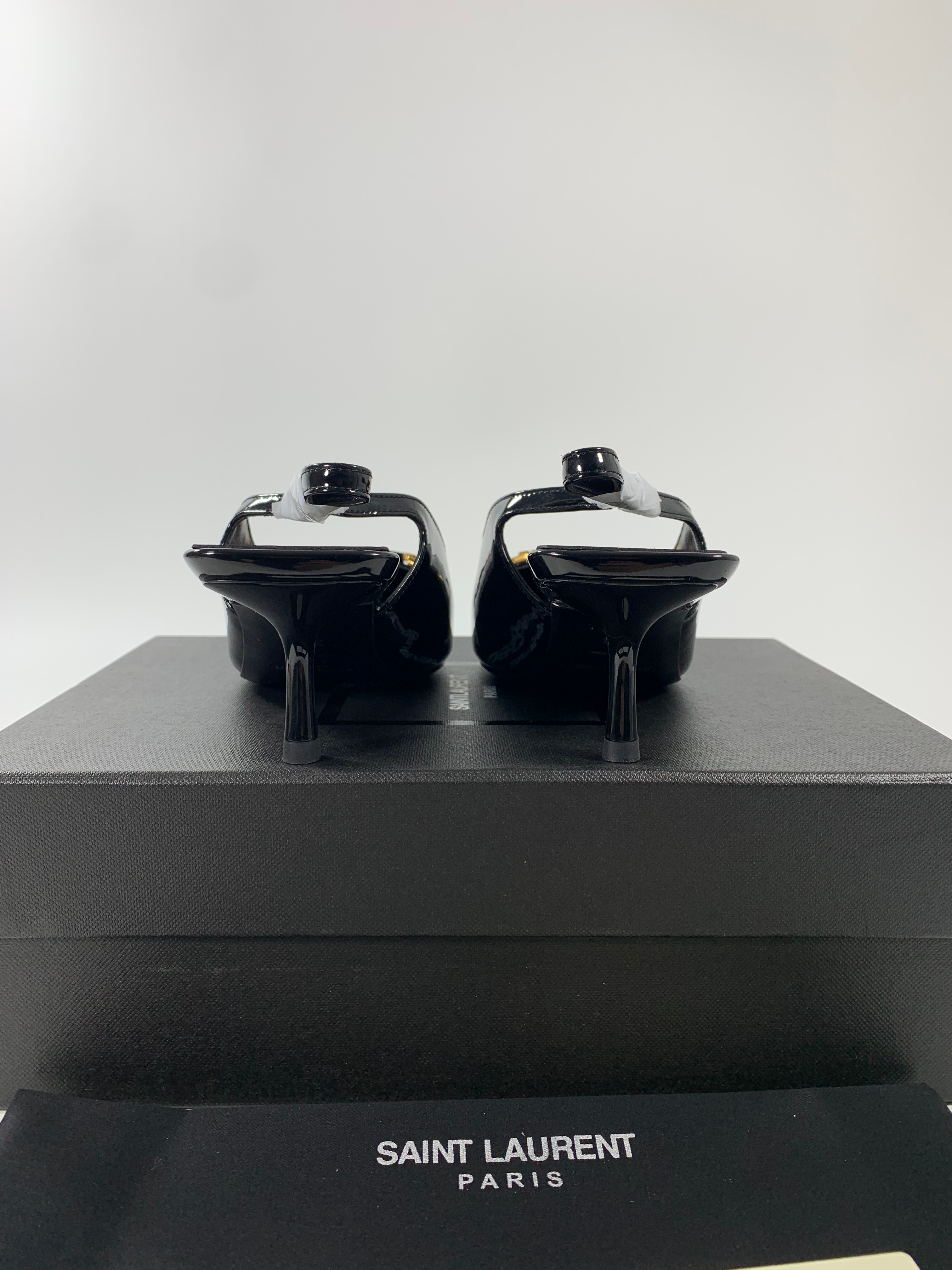 Black YC Slingback Pumps In Patent Leathe