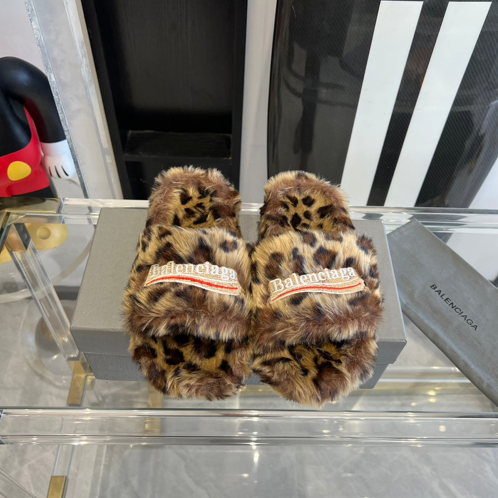 Brown & Black Furry Slides Slip-On Sandals
