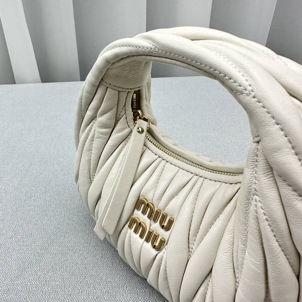 White Wander Matelassé Leather Mini Hobo Bag