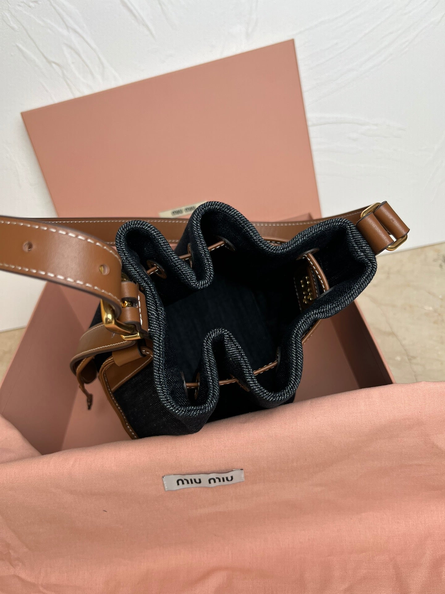 Blue/Brandy Denim & Leather Bucket Bag