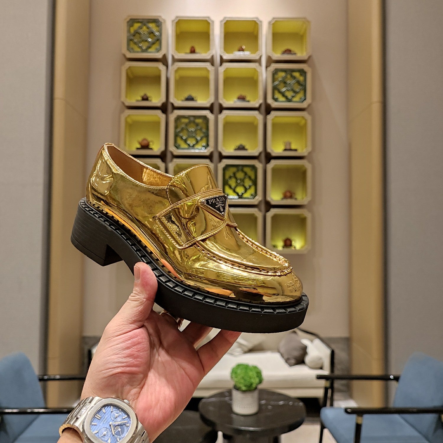 Platinum Metallic leather loafers