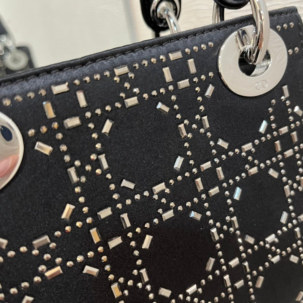 Black Strass Cannage Satin Mini LD Bag
