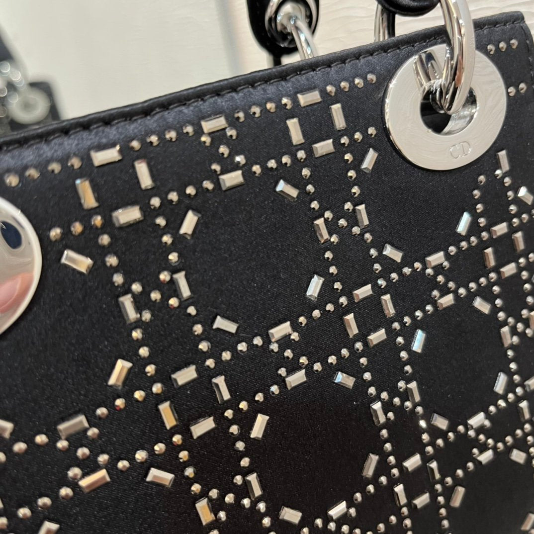 Black Strass Cannage Satin Mini LD Bag