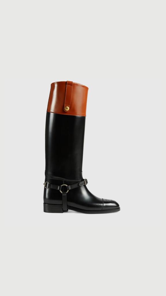 Black & brown knee-high boot