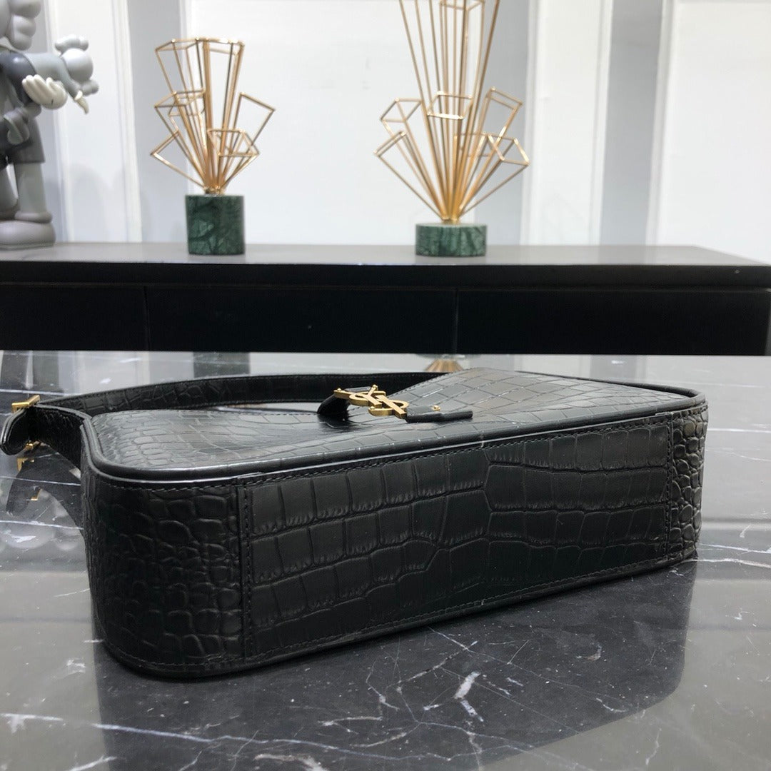 Black crocodile SL leather shoulder bag