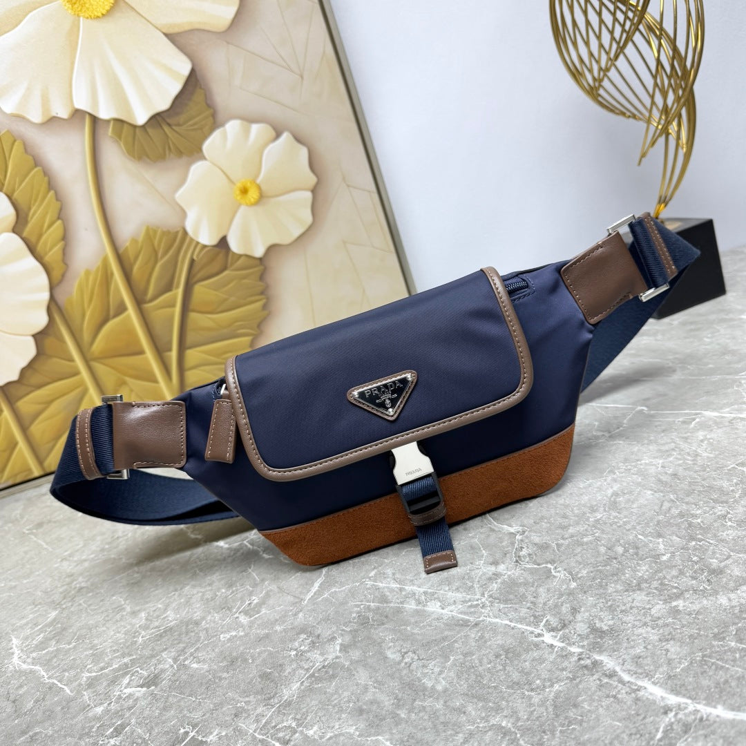 Blue/Coffee Re-Nylon & Leather Belt Bag