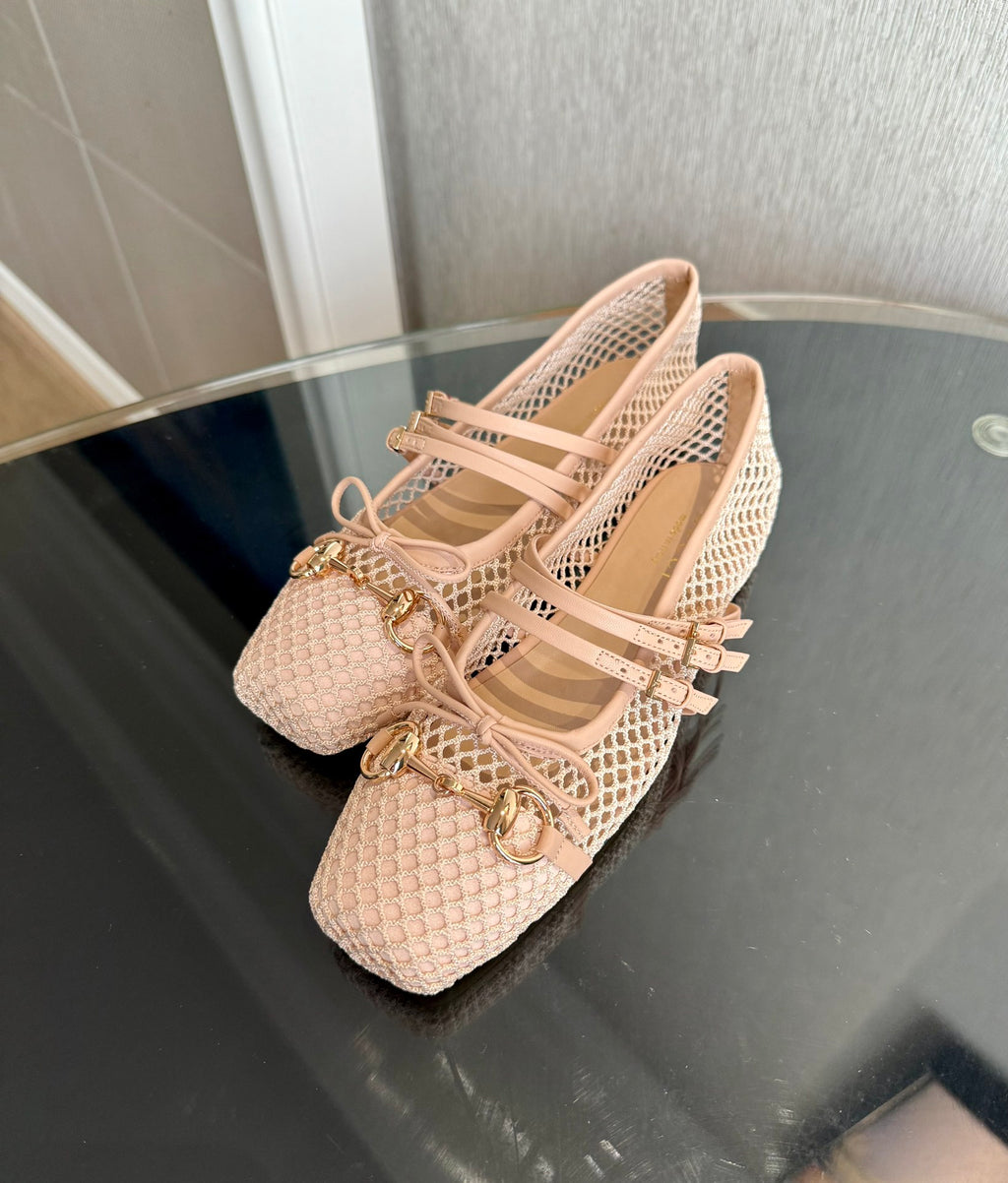 Pink Mesh Horsebit Ballet Flat