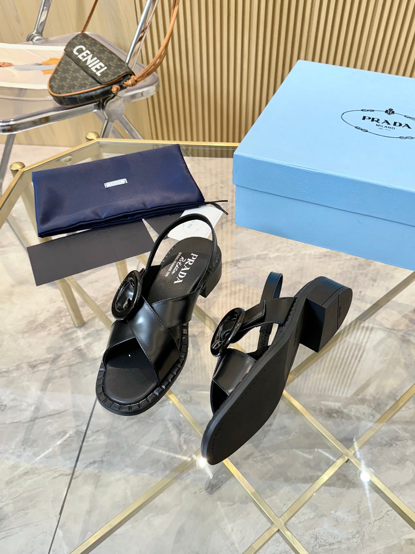 Black Brushed Leather Sandals With Buckle
