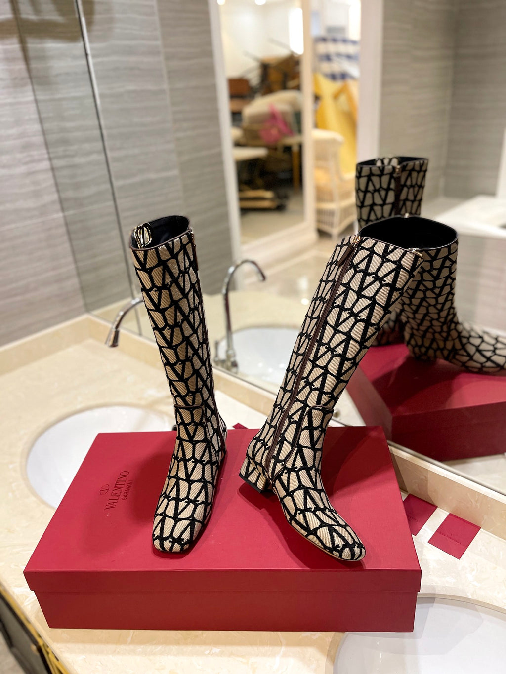 Beige & Black VT Boot In Toile Iconographe 30mm