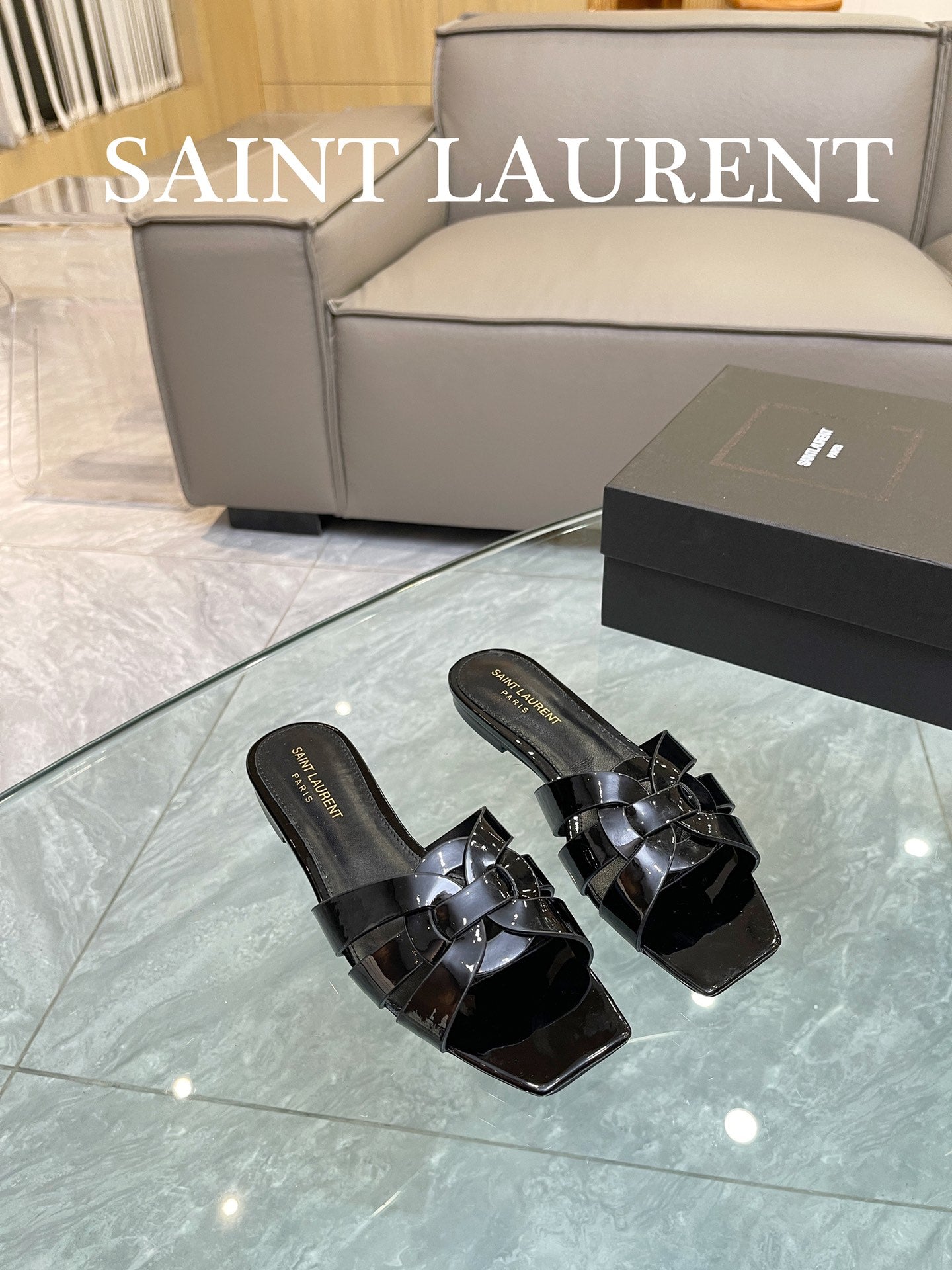 Black YT Mules In Patent Leather