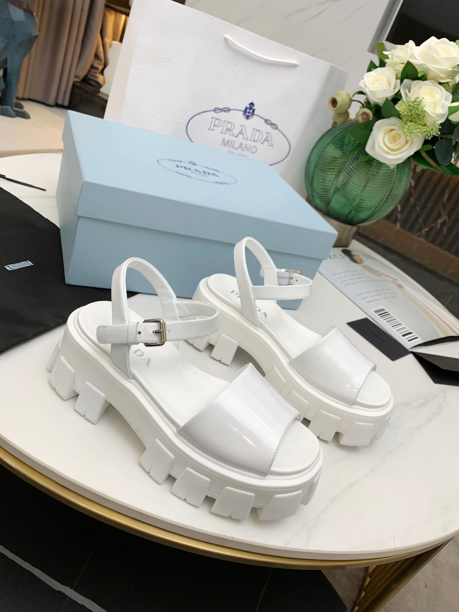 White PM brushed leather sandals