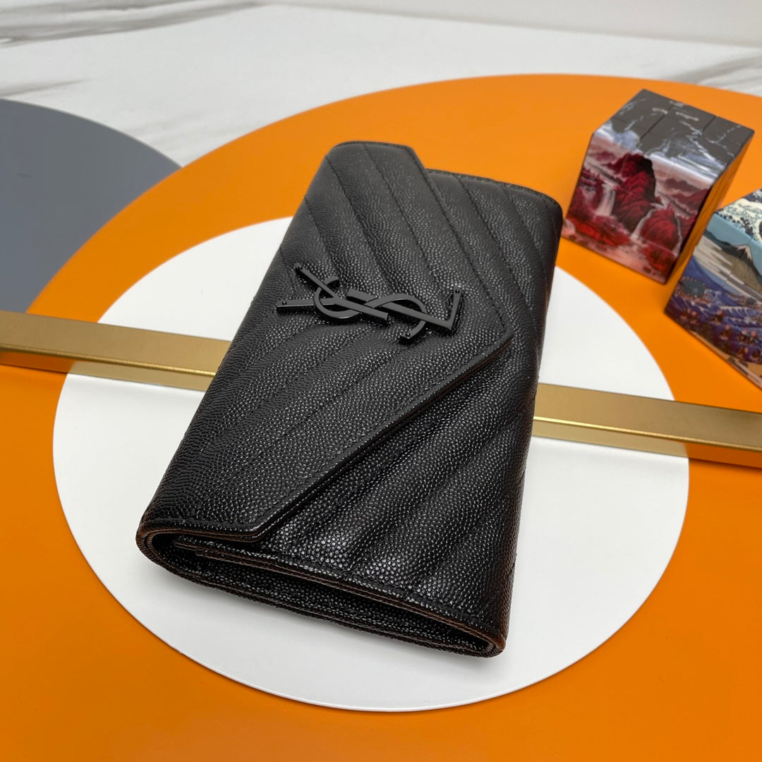 Black Large Flap Wallet With Black-Tone Hardware