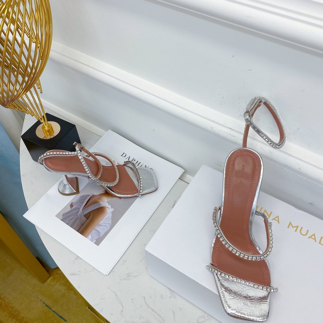 Silver AG crystal strap heeled sandals