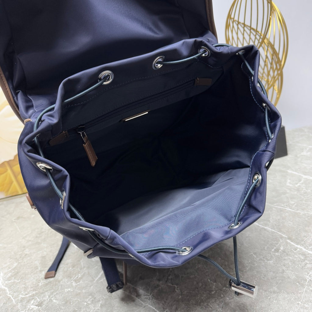 Blue/Coffee Re-Nylon & Leather Backpack