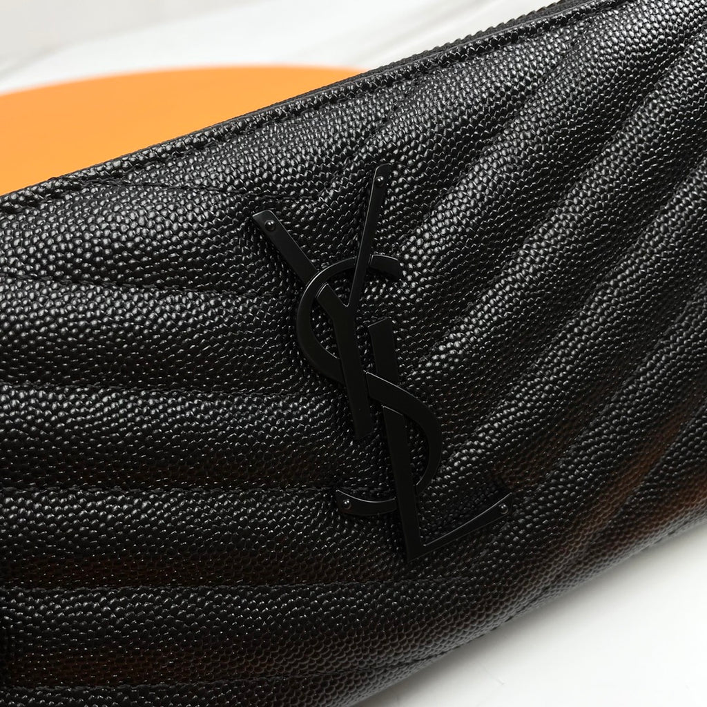 Black Zip-Around Wallet With Gunmetal-Tone Hardware