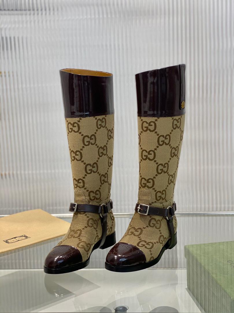 Beige & brown knee-high boot