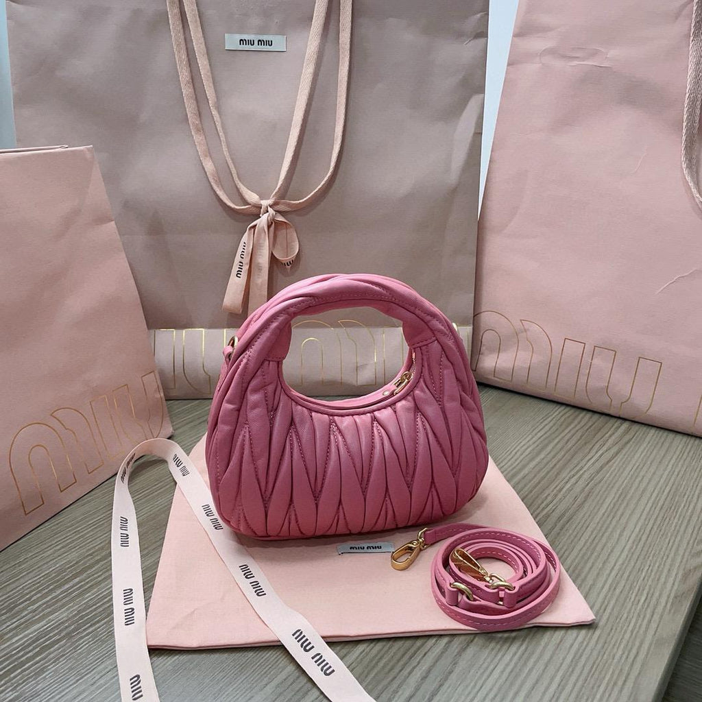 Begonia Pink Wander Matelassé Leather Mini Hobo Bag