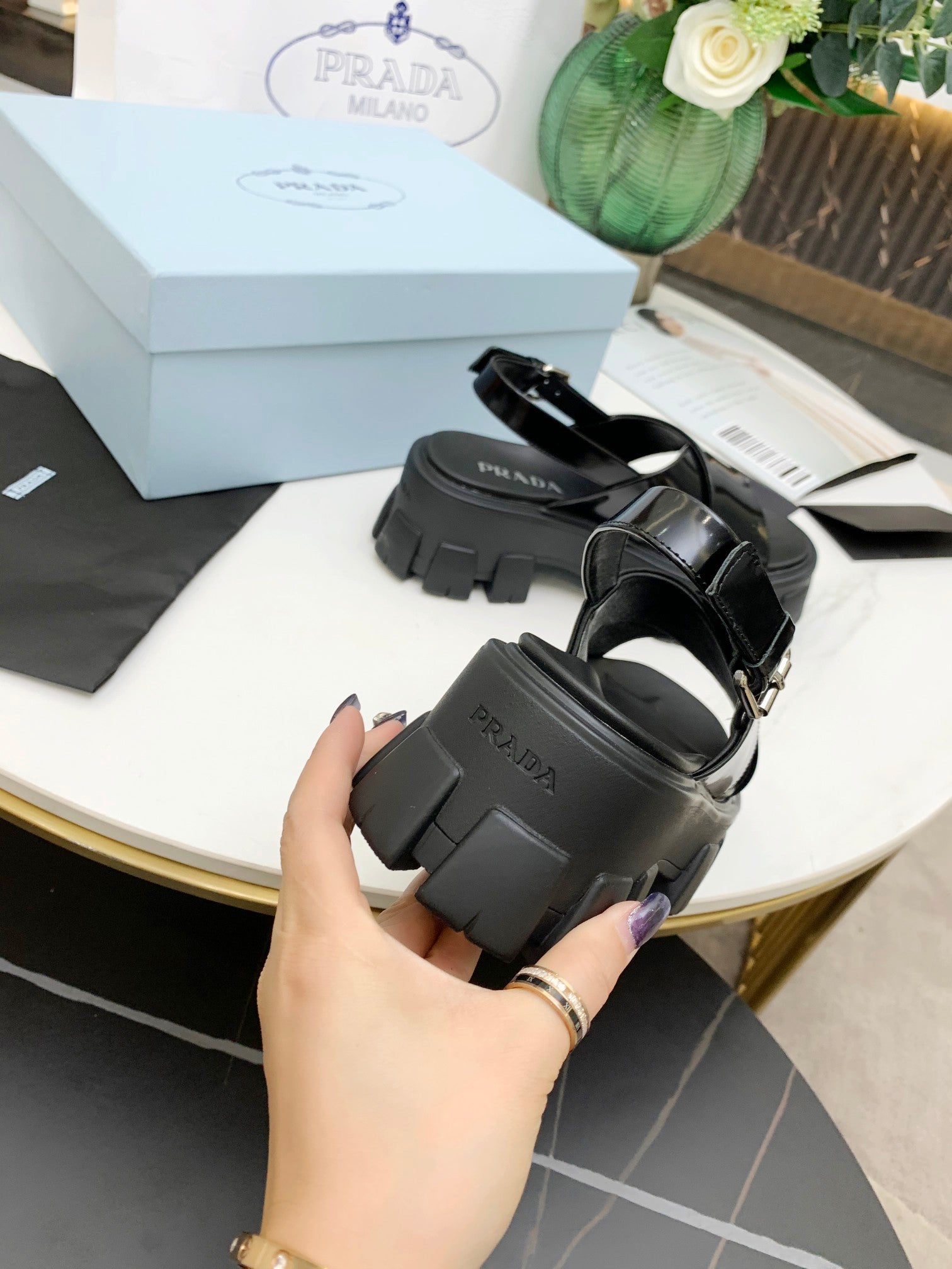 Black PM brushed leather sandals