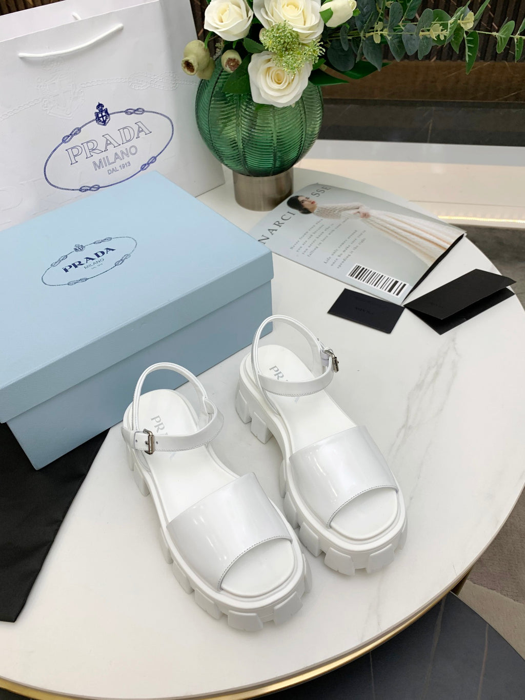 White PM brushed leather sandals