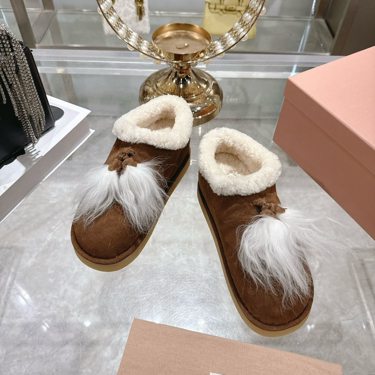 Cocoa Brown Suede & Shearling Mules