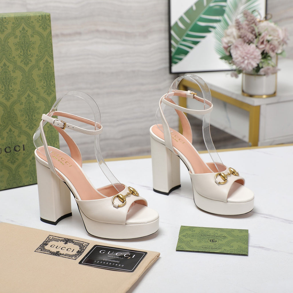 White Horsebit Platform Sandal