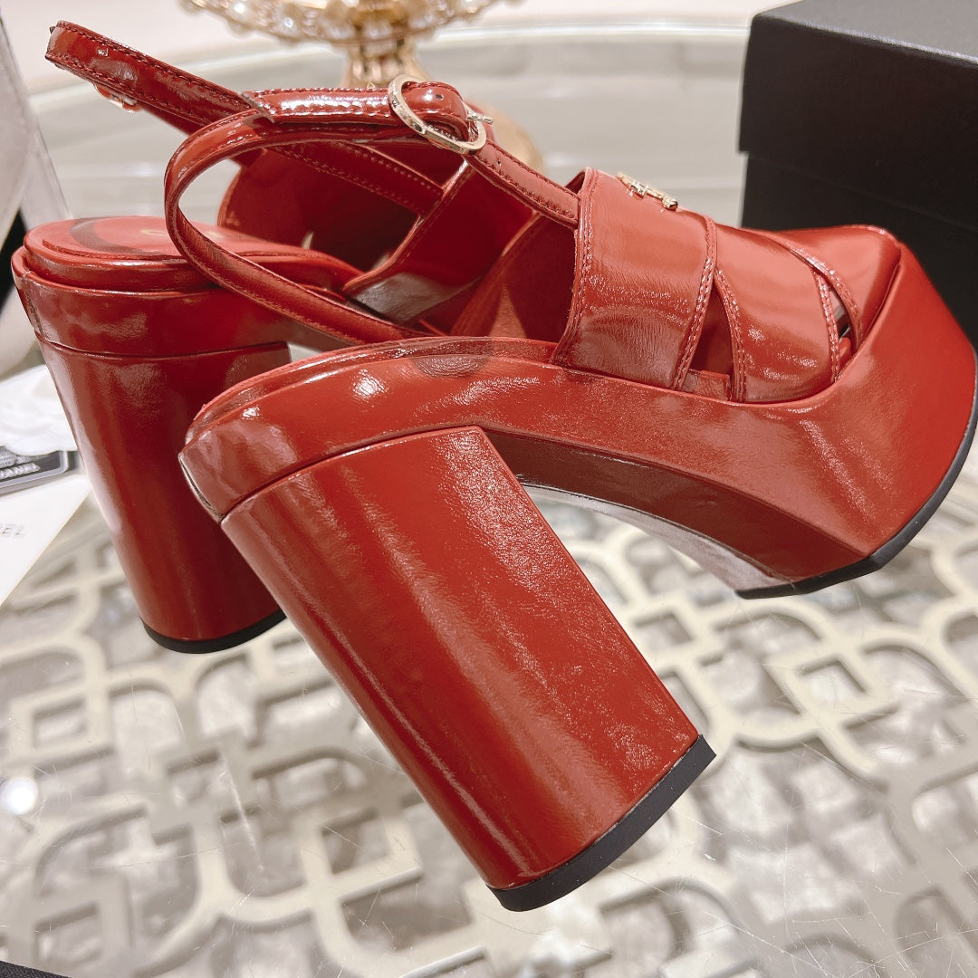 Dark Red C Patent Sandals