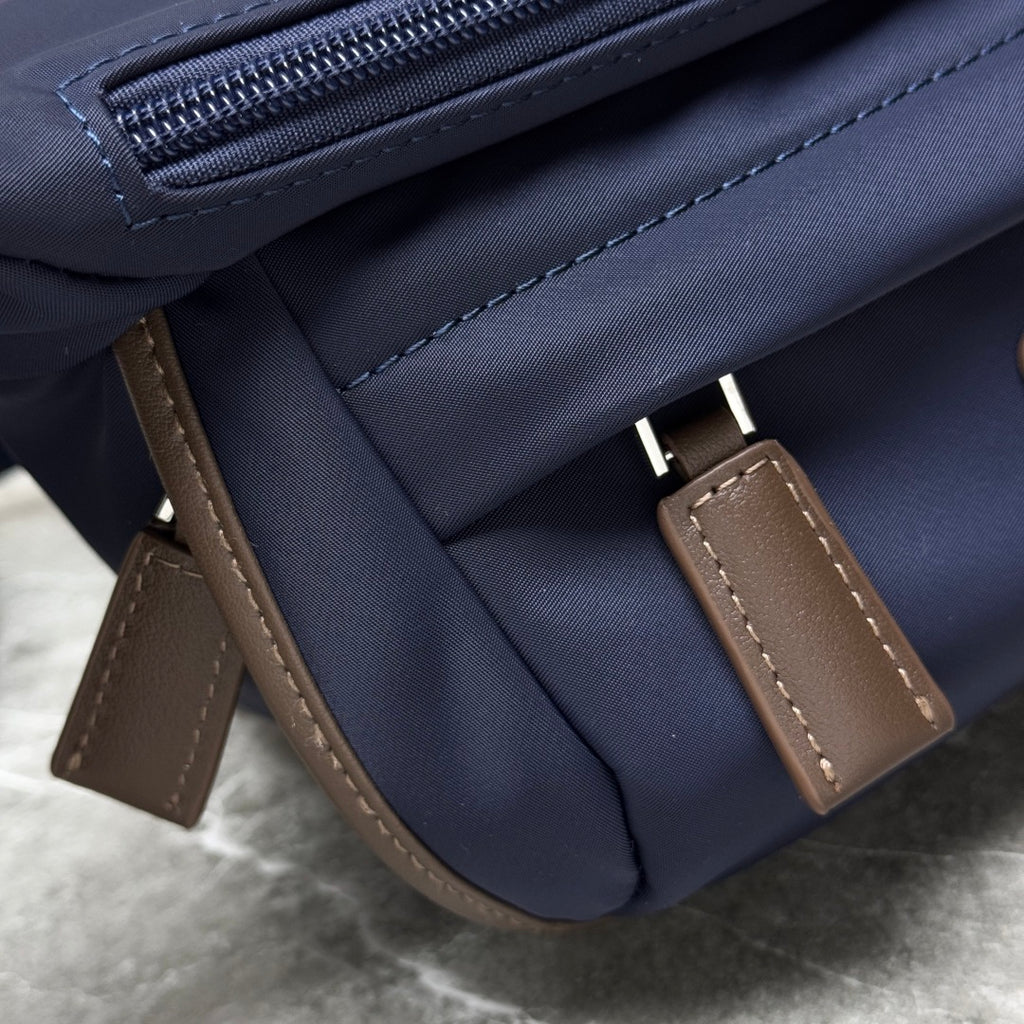 Blue/Coffee Small Re-Nylon & Leather Shoulder Bag