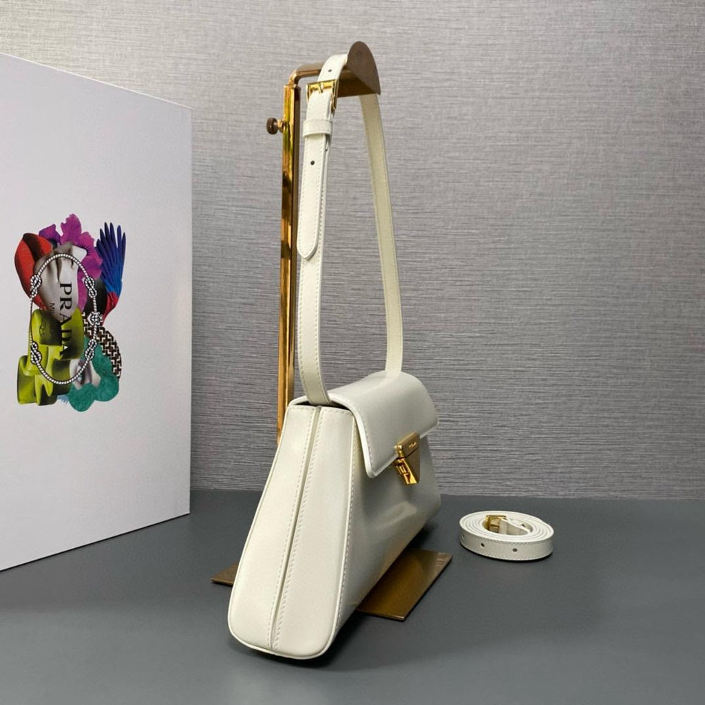 White Medium Brushed Leather Handbag