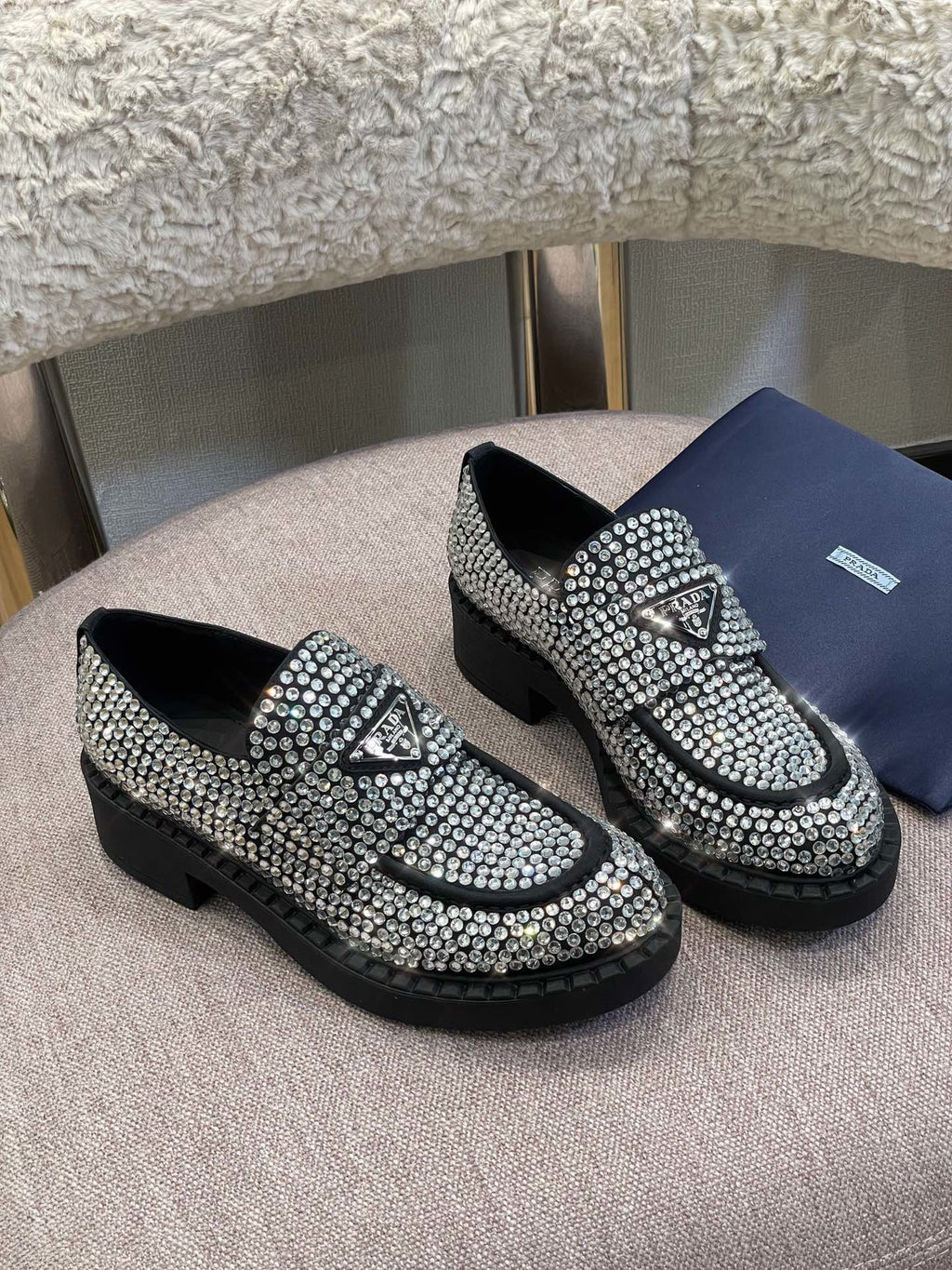 Crystal satin loafers
