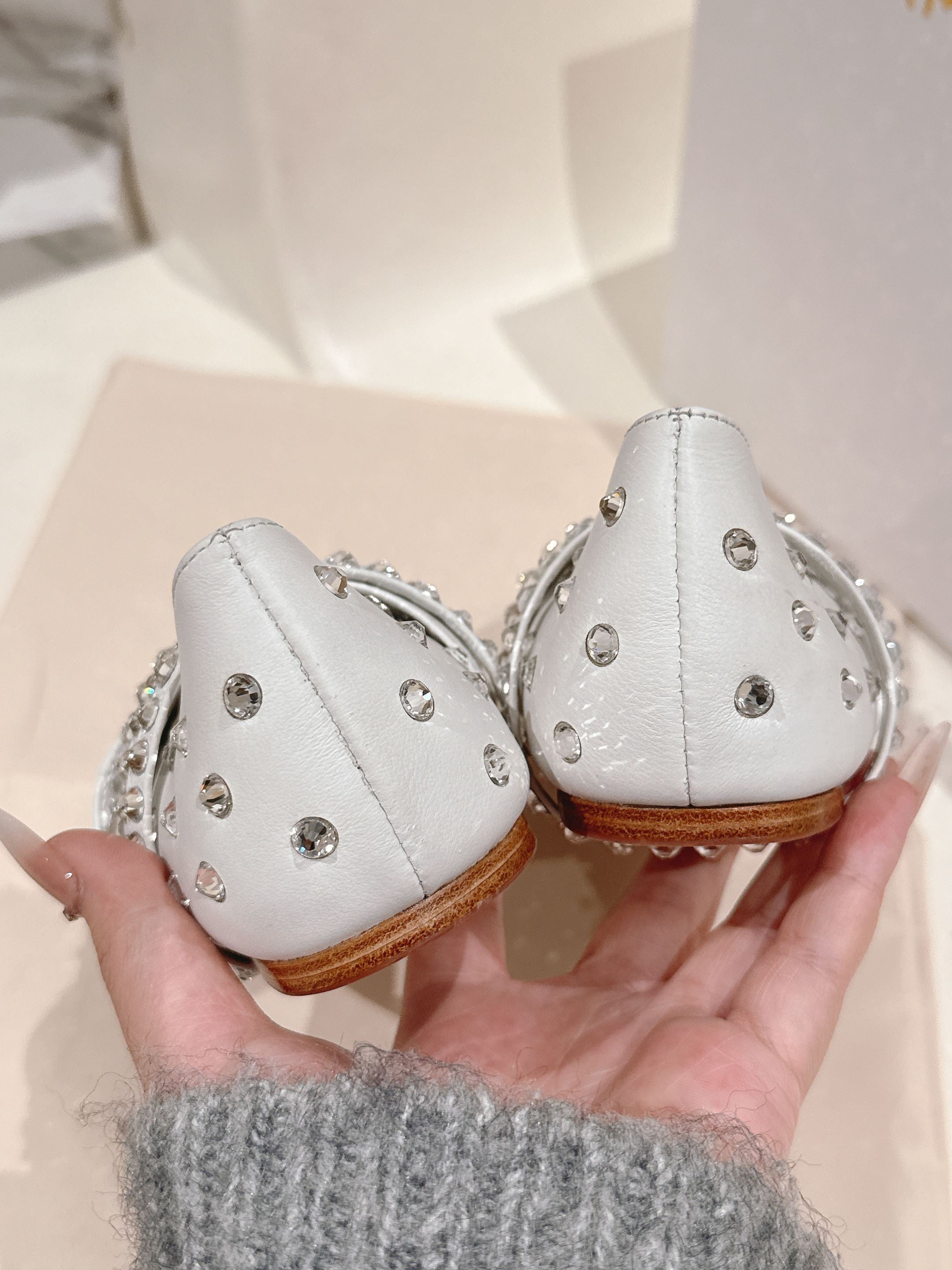 White Ane Embellished Leather Ballet Flats