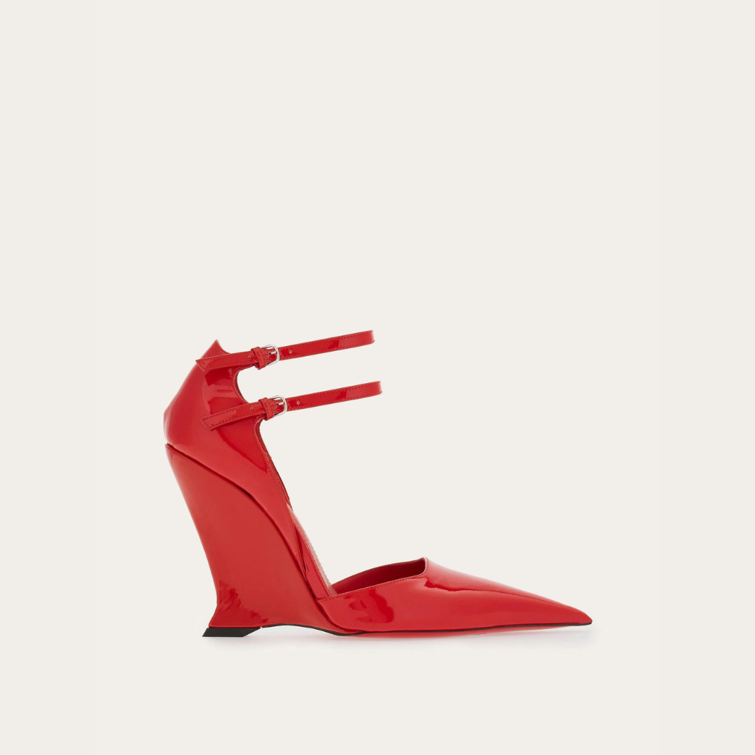 Flame Red Pump With Wedge Heel