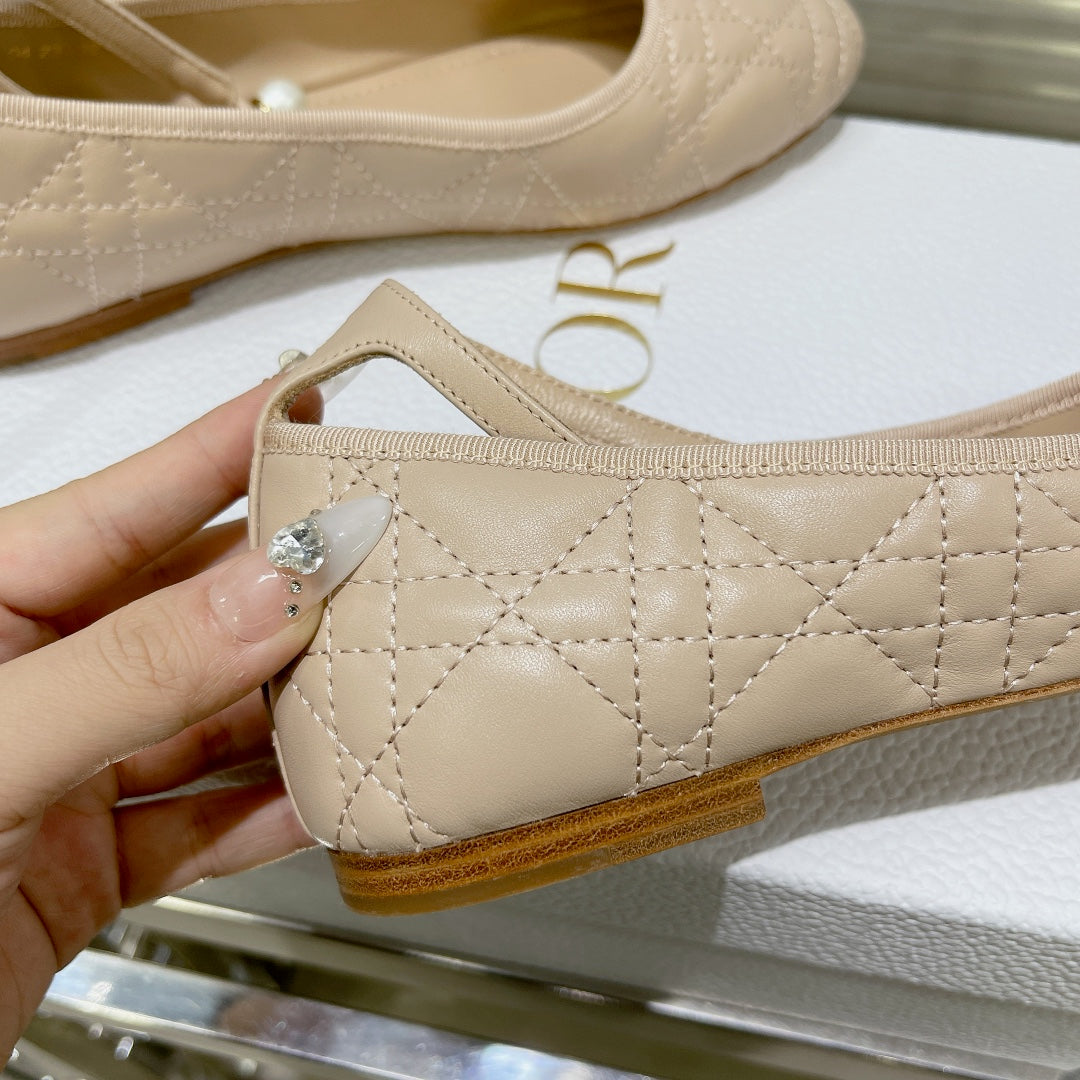 Nude Quilted Ballet Flat With Strap