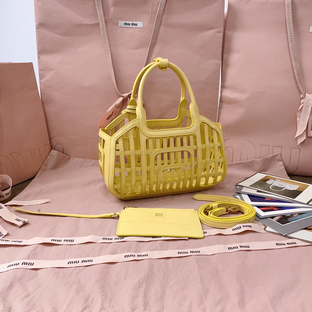 Lemon Yellow Leather Basket