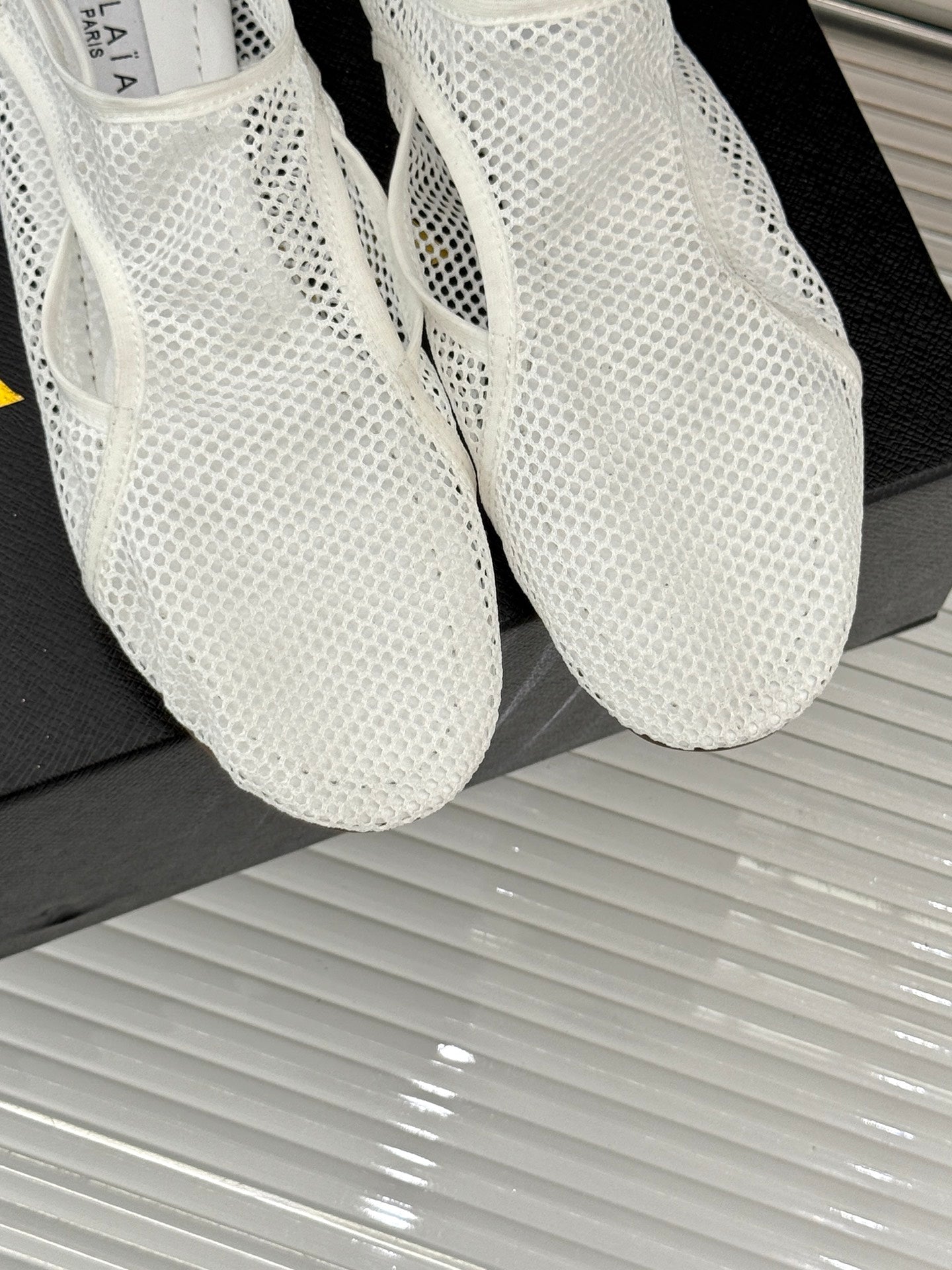 Optic White Slippers In Fishnet