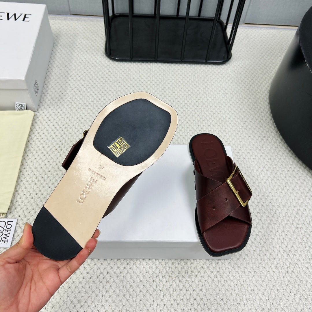 Burgundy Petal Belt Flat Sandal