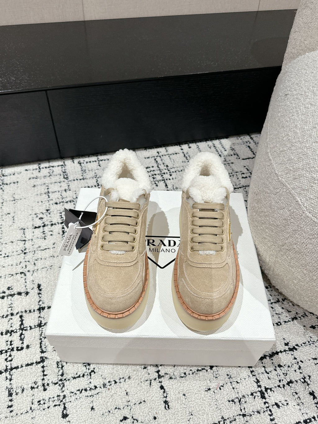 Ecru Suede Mid-Top Sneakers