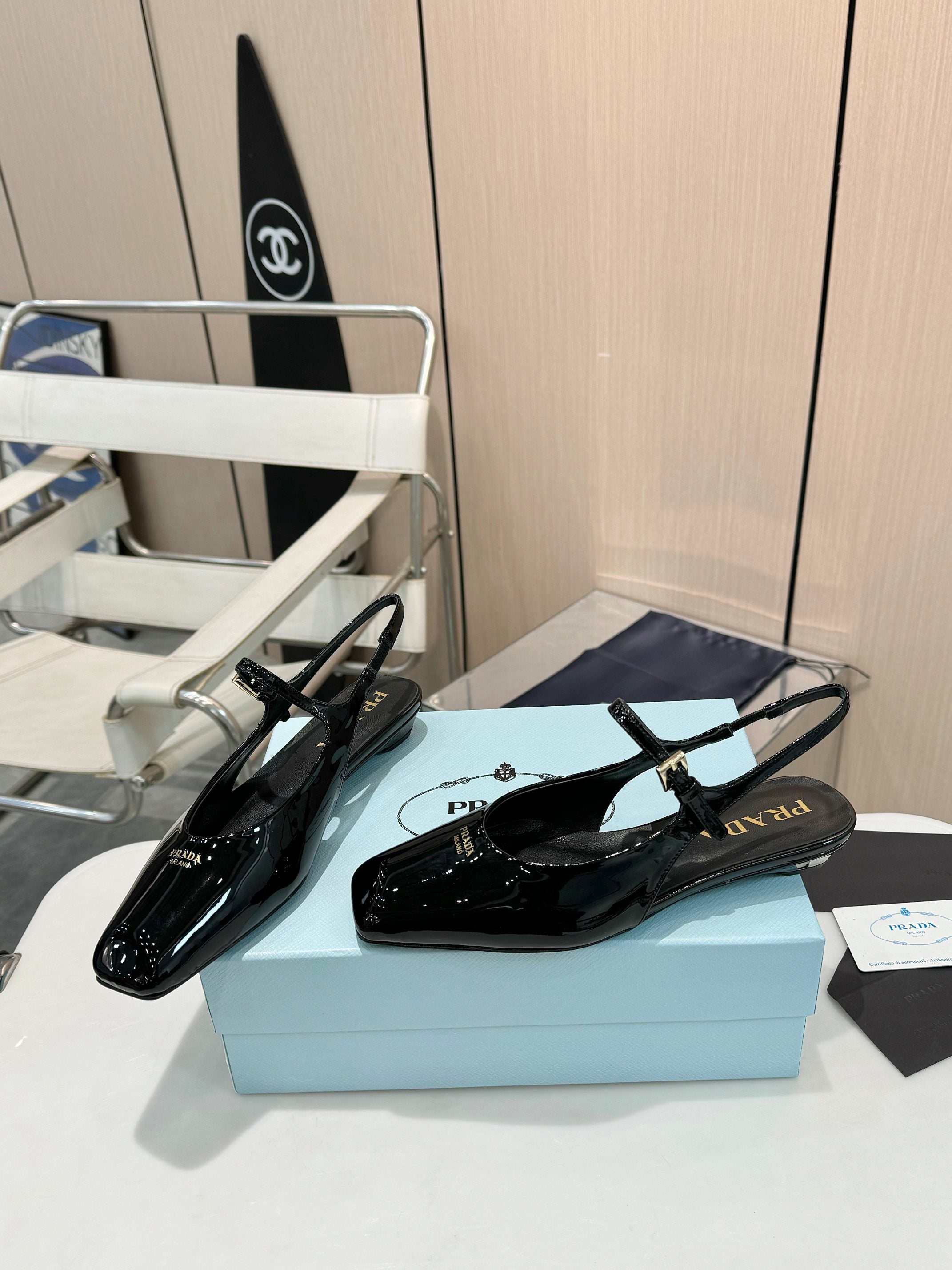 Black Patent Leather Slingback Ballerinas