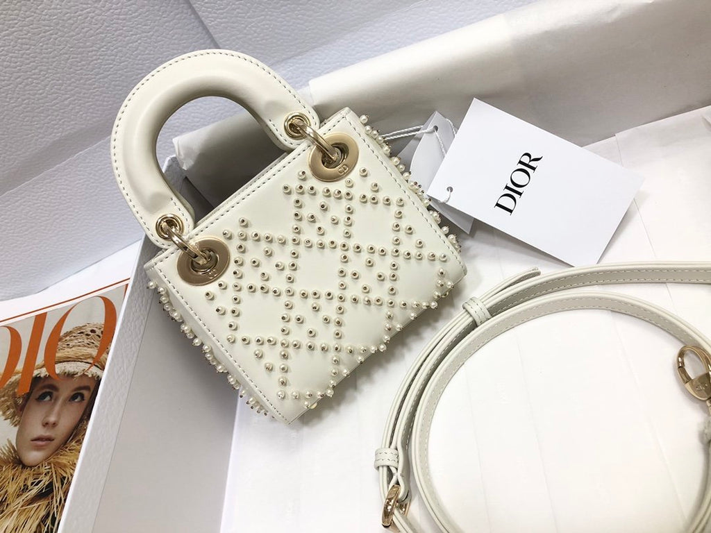 Latte Cannage Micro LD Bag With Resin Pearls