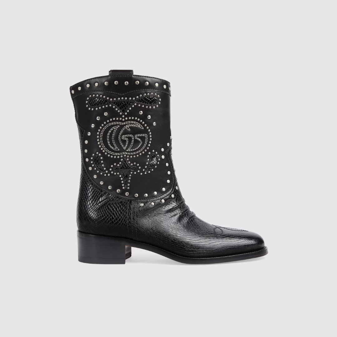 Black Boot With Double G & Studs