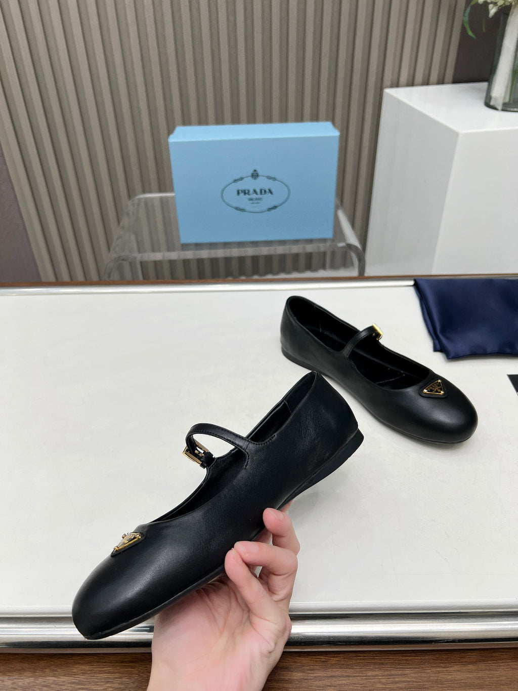 Black P Leather Ballerinas