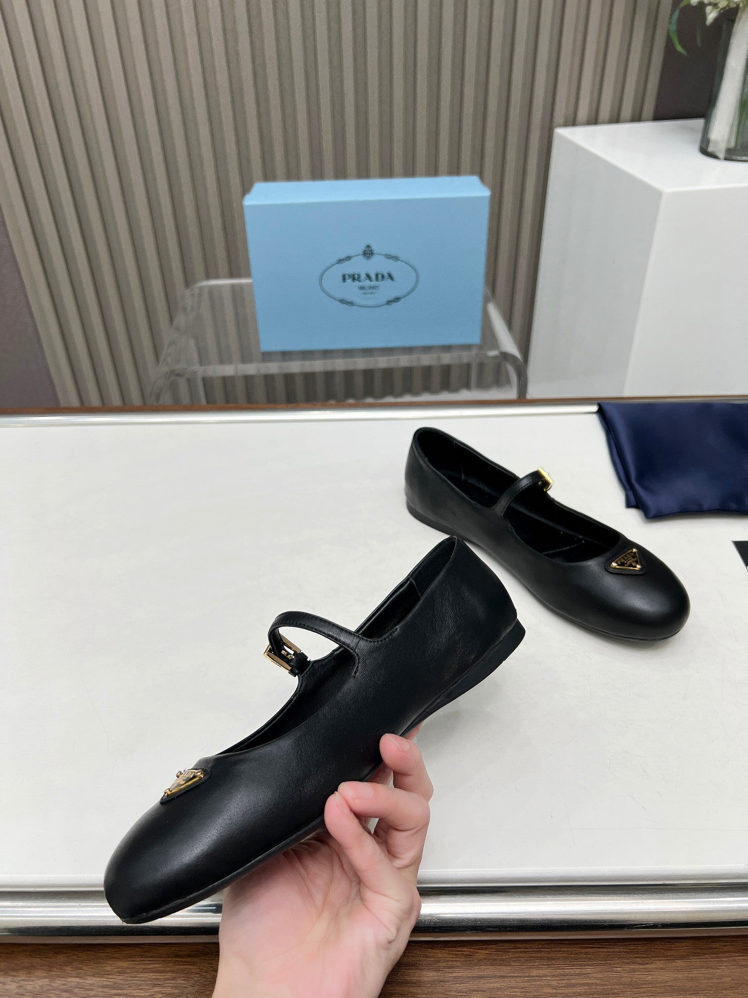 Black P Leather Ballerinas