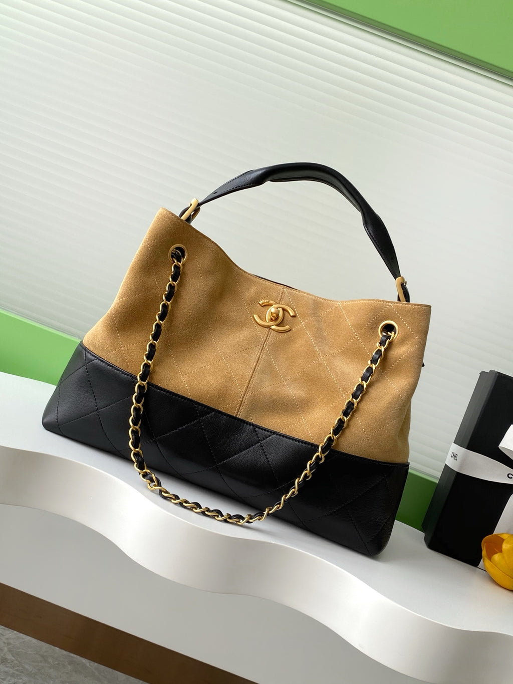 Beige & Black Small Shopping Bag