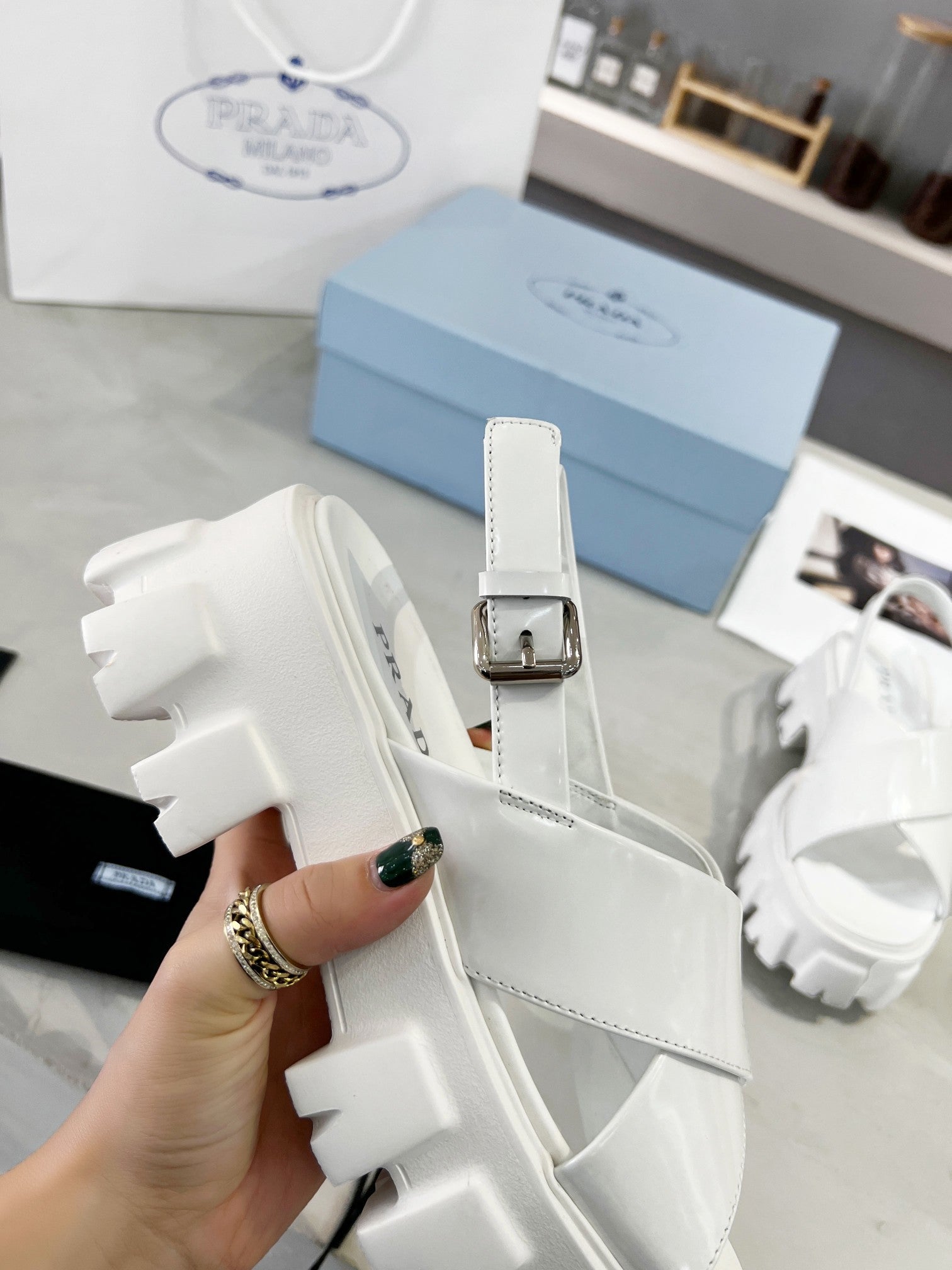 White PM brushed leather sandals