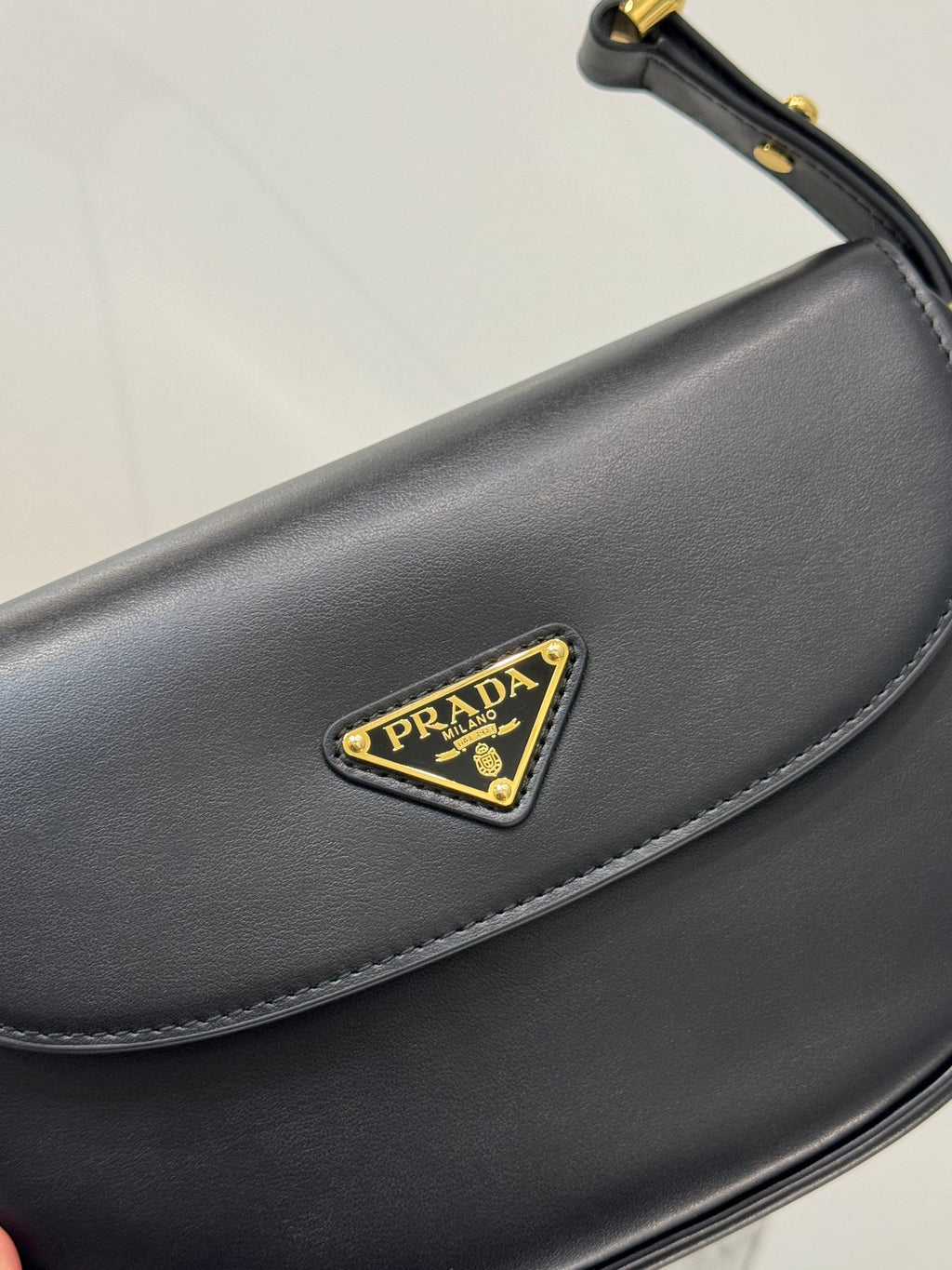 Black PA Leather Shoulder Bag With Flap