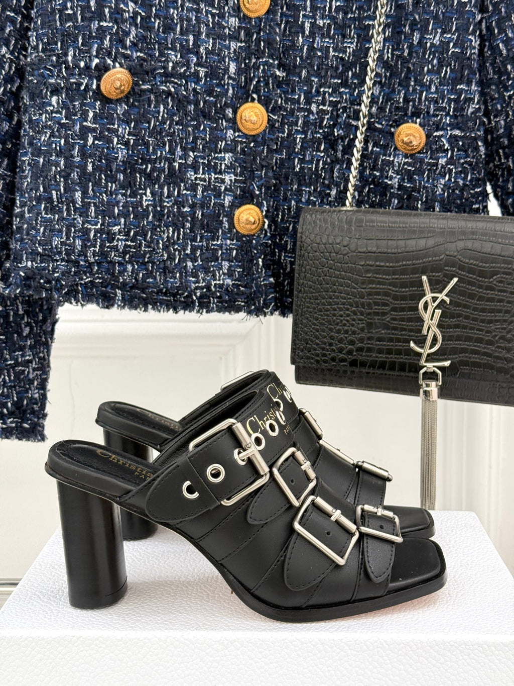 Black Punk Heeled Slide