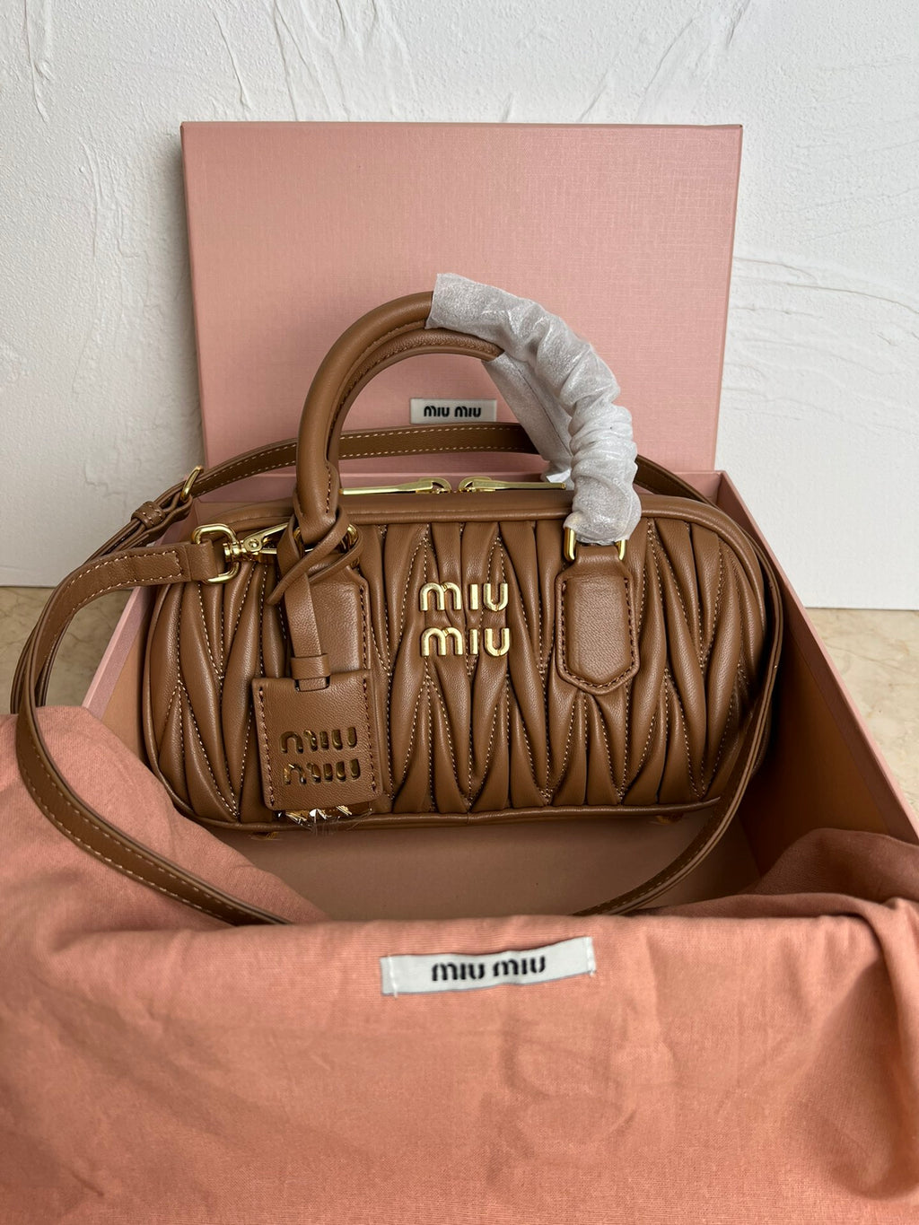 Caramel Arcadie Matelassé Leather Bag