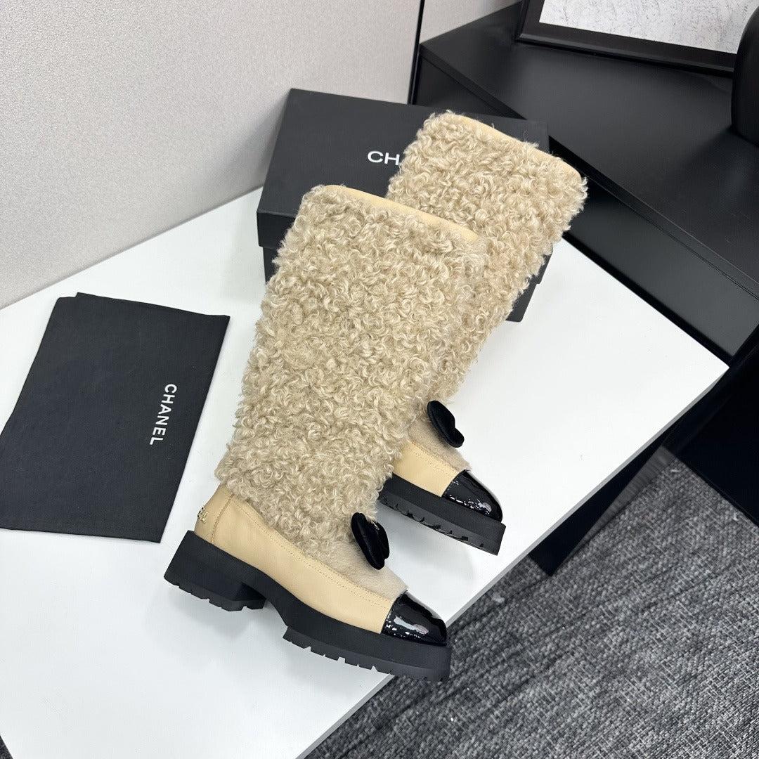 Beige & Black High Boots